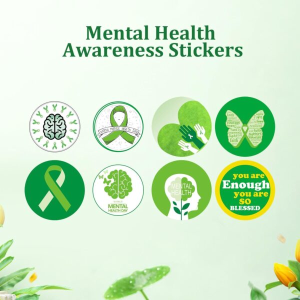 Mental Health Awareness Items, 500Pcs Mental Health Stickers 8 Design Mental Health Awareness Green Ribbons Sticker Inspirational Postive for Adult Teens Fundraiser Event Handout Supplies…
