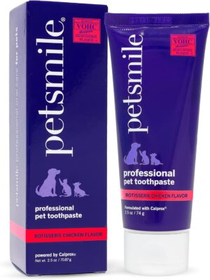 Petsmile Professional Pet Toothpaste - Cat & Dog Toothpaste for Plaque, Tartar, & Bad Breath - VOHC Accepted Non Enzymatic Dental Care for Cat & Dog Teeth Cleaning (Rotisserie Chicken, 2.5 Oz)