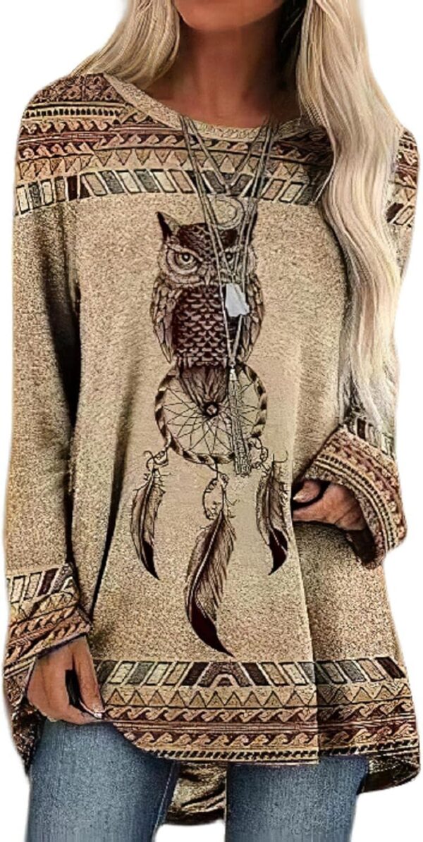 Bengbobar Western Sweatshirts for Women Native American Aztec Print Pullover Long Sleeve Crewneck Crewneck Sweatshirt
