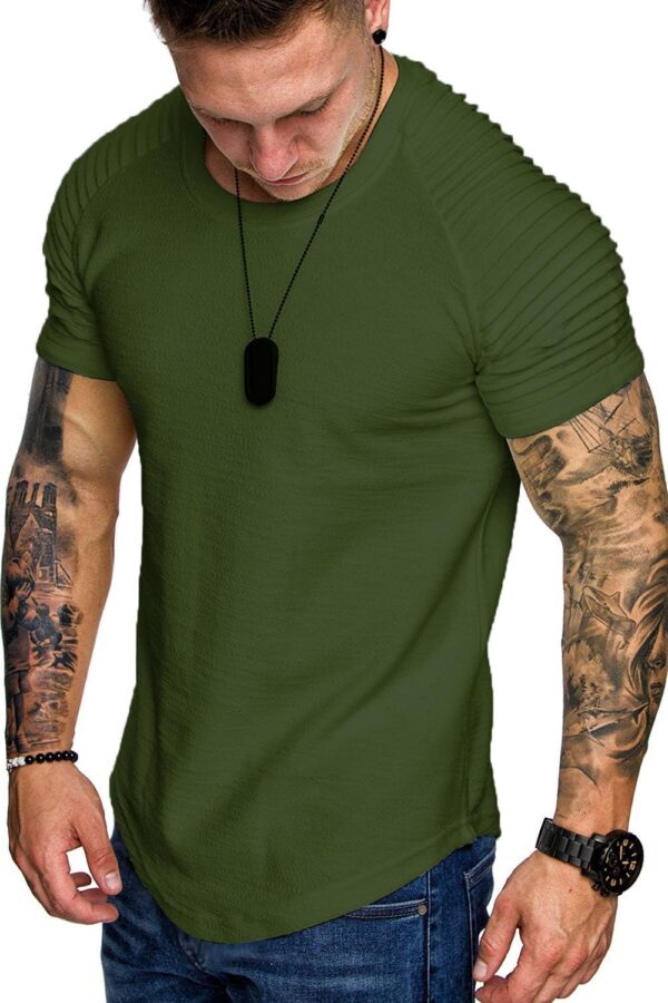 COOFANDY Men's Muscle T-Shirt Pleated Raglan Sleeve Bodybuilding Gym Tee Short Sleeve Fashion Workout Shirts Hipster Shirt