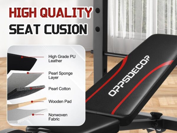 OPPSDECOR Multi-Function Weight Bench Set with Squat Rack Leg Extension & Leg Curl Adjustable Workout Bench for Full Body Fitness Foldable Flat/Incline/Decline Upgrade Bench Press for Home Gym