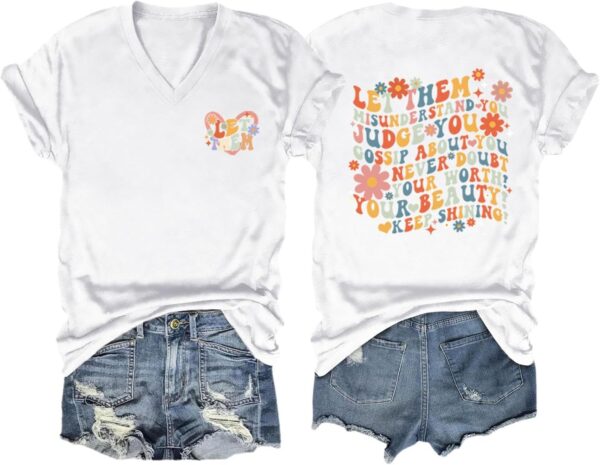 Let Them Misunderstand Mental Health Shirt for Women V-Neck Funny Saying Graphic Top Inspirational Graphic Tees