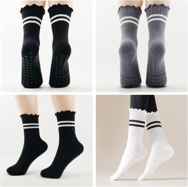 Pilates Socks with Grips for Women, 3 Pairs Grips Socks Pilates Non-slip Yoga Socks for Ballet, Dance, Workout