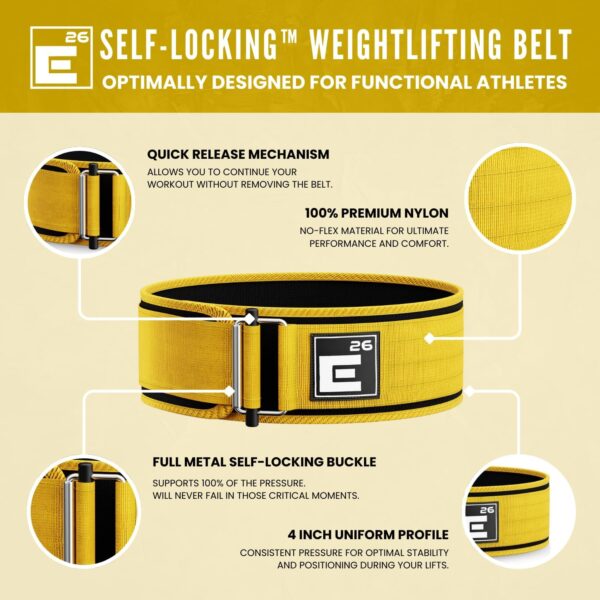 Self-Locking Weight Lifting Belt - Premium Weightlifting Belt for Serious Functional Fitness, Weight Lifting, and Olympic Lifting Athletes - Lifting Support for Men and Women - Deadlift Training Belt
