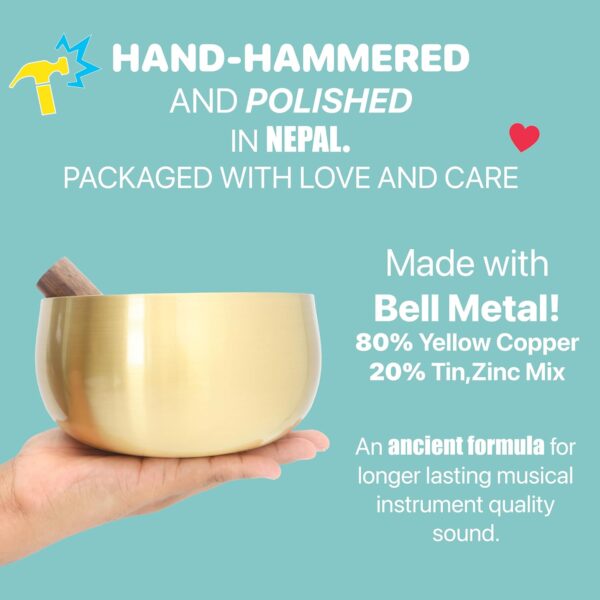 Tibetan Singing Bowl Set, Golden Master Bell Metal Grade, 6 Inches Pure Tone, Very Easy to Sing for Meditation Sound Chakra Yoga Healing, The Be Quiet Bowl by Circle Up (Mallet & Cushion Included)