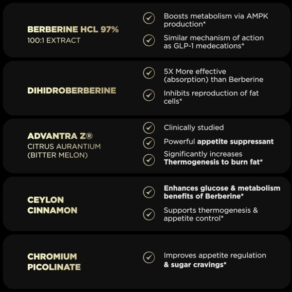141,500mg Berberine GLP-1 Weight Loss Supplement + Dihydroberberine, Ceylon Cinnamon, Chromium Picolinate 1000mcg, Bitter Melon - 100x Strength Berberine 1500mg Appetite Suppressant Pills for Women
