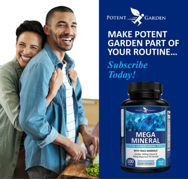 Potent Garden 2-Pack Mega Mineral Supplement Complete Mineral Complex with Calcium Magnesium Zinc Potassium Boron Selenium Chromium & 72 Trace Minerals Iron Free Calcium Supplement -200 Pills