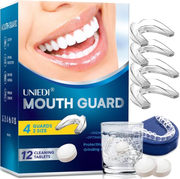 Mouth Guard for Grinding Teeth at night, Mouth Guard for Sleeping, Mouthguards for Grinding of Teeth, Night Guards for Teeth Grinding, Mouth Guard for Clenching Teeth at Night with 12 Cleaning Tablets