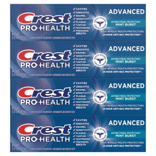 Crest Pro-Health Advanced Antibacterial Protection Toothpaste, Crest Toothpaste, Crest Pro Health Toothpaste - Pack of 4, 5 Oz Tubes