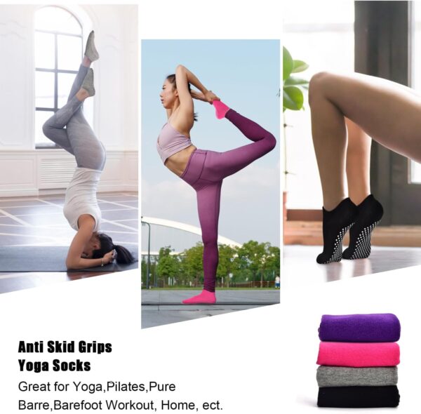 SkiBeaut Pilates Socks, Non Slip Grips Yoga Socks Ballet Dance Hospital Grippers Socks, 4 pairs Sticky Socks for Women