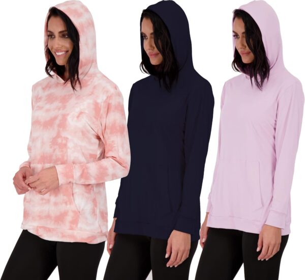 Real Essentials 3 Pack: Women's Dry Fit Long-Sleeve Hoodie Pullover Sweatshirt Pocket - Active Lounge (Available In Plus)