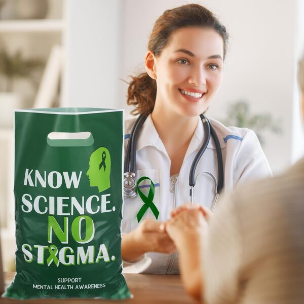 Panelee 100 Pcs Mental Health Awareness Plastic Goody Bags with Handle Know Science No Stigma Mental Health Treat Gift Bag for Party Campaign Support Favor Decoration