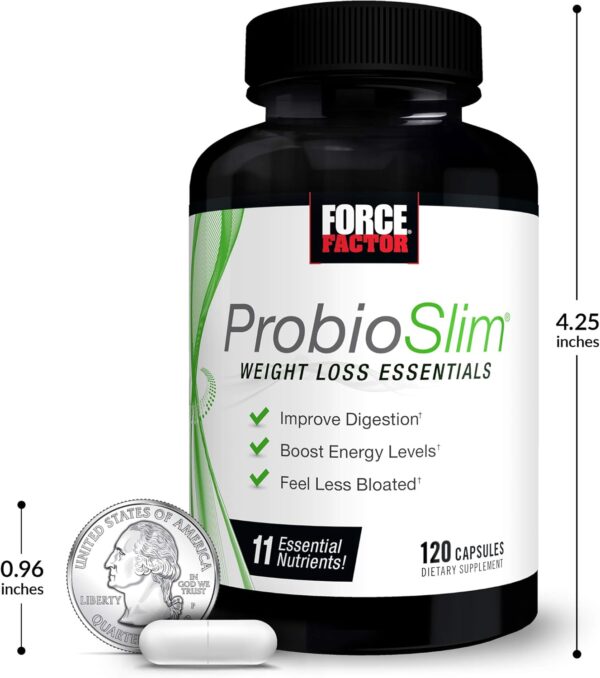 FORCE FACTOR ProbioSlim Weight Loss Essentials Complete Daily Digestive Health and Weight Loss Probiotic Supplement for Women and Men with Electrolytes and Green Tea Extract, 120 Capsules