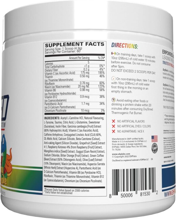 EHP Labs OxyShred Pre Workout Powder - Preworkout Powder with L Glutamine & Acetyl L Carnitine, Energy Boost Drink - Gummy Snake, 60 Servings