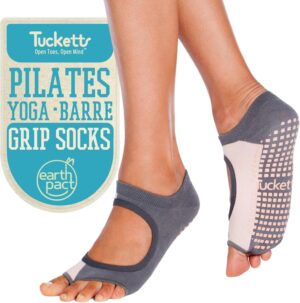 Tucketts Toeless Pilates Socks with Grips for Women, Non-Slip Barre Yoga Socks with Grips for Barefoot Workouts, Sizes 5-13