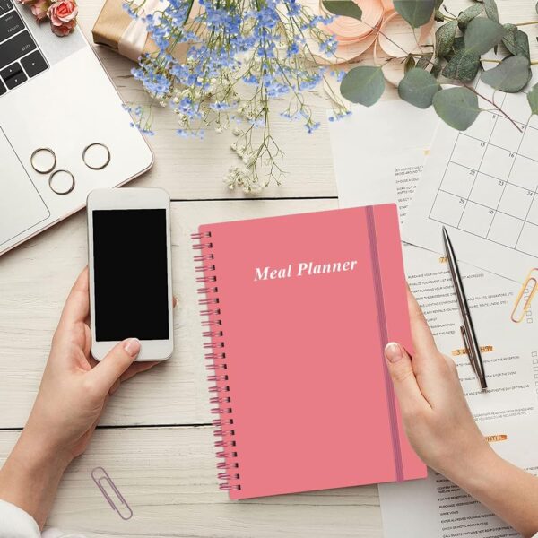 Weekly Meal Planner - A5 Weekly & Daily Meal Prep Journal with Shopping and Grocery Lists for Menu Planning, 93 Sheets/186 Pages Healthy Diet & Weight Loss Tracking, Undated, 52 Weeks, Lasts 1 Year,