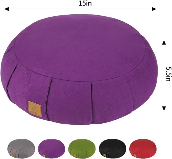 Round Zafu Meditation Cushion, D=15" H=5.5" Zabuton Meditation Pillow, Yoga Bolster/Pillow, Floor seat, Zippered Organic Cotton Cover, Natural Buckwheat, Kneeling Pillow - Grey