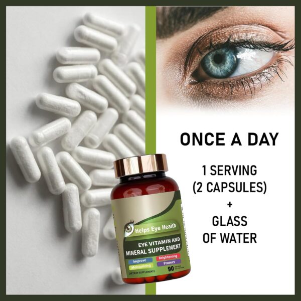 Eye Vitamin & Mineral Supplement with Lutein, Zeaxanthin, Supports Eye Strain, Vision Health for Adults with Vitamins C & E, Vegan Eye Vitamins Supplement - 90 Capsules (1pc)