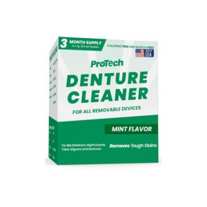 Protech Denture Cleaner 7g (3-Month Supply) Denture Cleanser Foils for Retainers, Nightguards, Mouthguards, and Dentures, Nicotine, Coffee and Iron Cleaning Foils, No Tablets, Long Lasting Packets