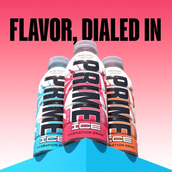 PRIME ICE Hydration RED CHILL, Sports Drinks, Electrolyte Enhanced for Ultimate Hydration, 250mg BCAAs, B Vitamins, Antioxidants, Low Sugar, 16.9 Fl Oz, 12 Pack
