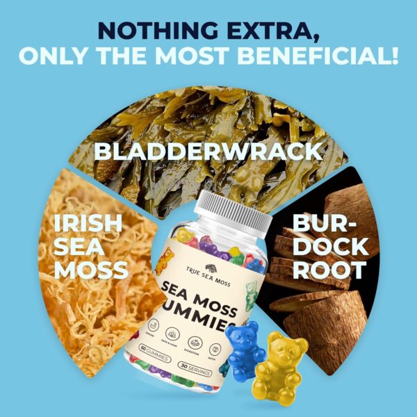 Irish Sea Moss Gummies with Burdock Root & Bladderwrack for Immune Support, Energy Boost, Skin & Hair, Detox - Adult Women & Men, Kids 60pcs