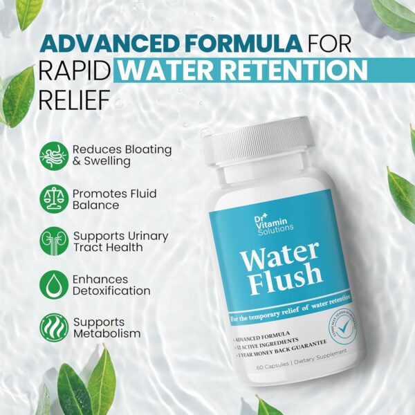 Diuretic Water Pills for Weight Control, 12 Active Ingredients (Green Tea, Cranberry & More), Instant Relief from Bloat & Swelling, Water Retention Pills for Women & Men - 60 Caps