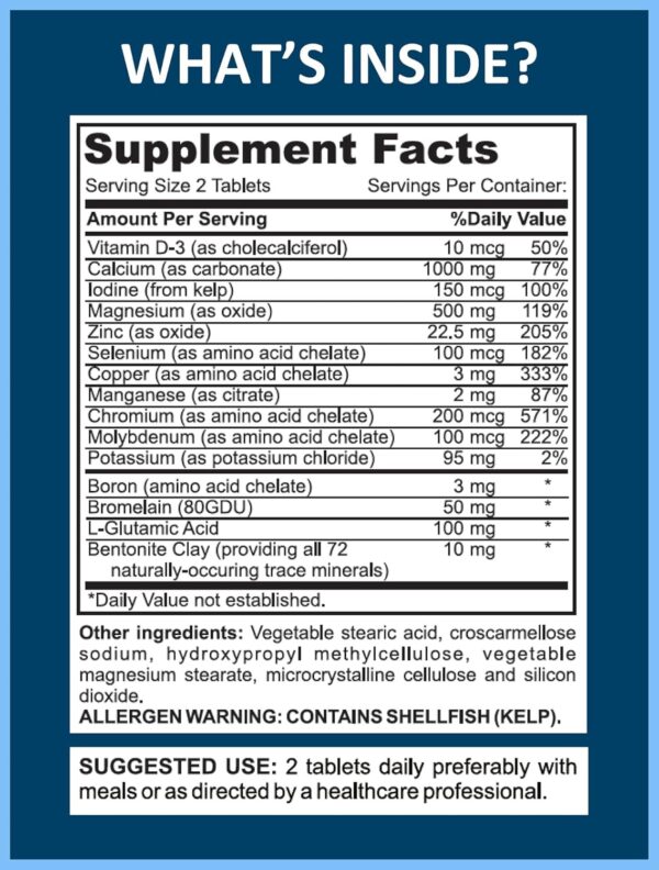Mega Minerals Supplement by Youfit Nutrition | All 72 Trace Minerals | Premium Formula with Source of Minerals and Immune Health Support | Iron Free | All in One |1000mg Calcium 500mg Magnesium