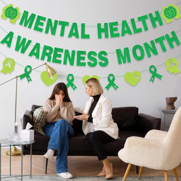 Mental Health Awareness Month Banner No DIY Glitter Green Mental Health Awareness Month Bulletin Board Decorations for School Classroom Outdoor May Mental Health Month Party Supplies