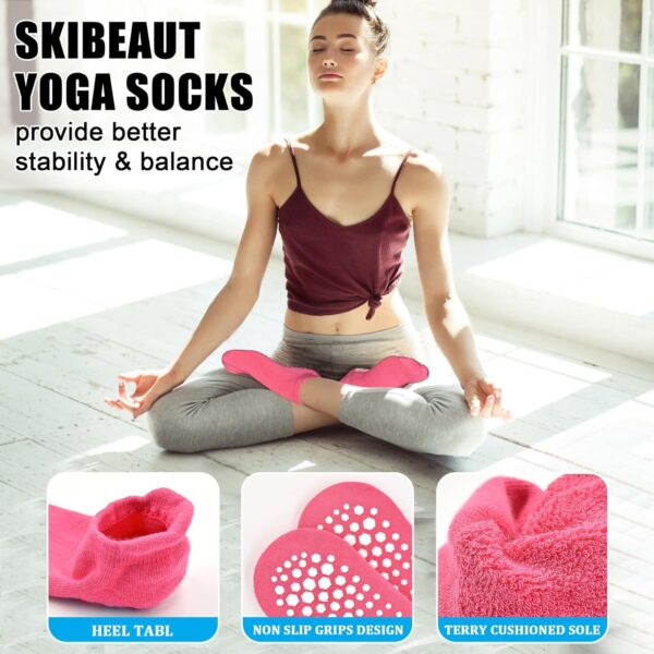 SkiBeaut Grips Non Slip Socks for Women, 4 Pairs Yoga Pilates Anti Skid Socks Woman Hospital Gripper Socks