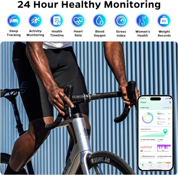 Upgrade Smart Health Ring for Women Men,Waterproof Fitness Ring, Fitness Tracker for Activity Monitoring,Sleep Tracker, No Subscription Fee, Smart Ring for iSO & Android (Black,10#)