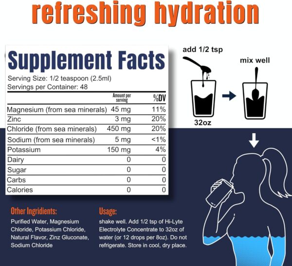 Hi-Lyte | 48 Servings | Low Sodium Liquid Electrolyte Supplement for Immune Support, Performance, Fasting, Rapid Hydration | Mineral Drops | Magnesium, Potassium, Zinc | Unflavored Mineral Taste