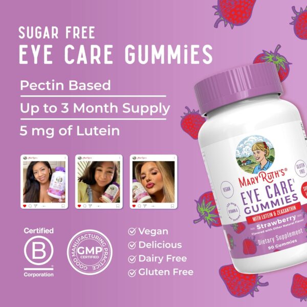 MaryRuth Organics Eye Care Gummies | Eye Health Vitamins for Adults and Kids | Lutein and Zeaxanthin Supplements | for Eyes | Vegan | Non-GMO | Gluten Free | 90 Count | 45 Day Supply