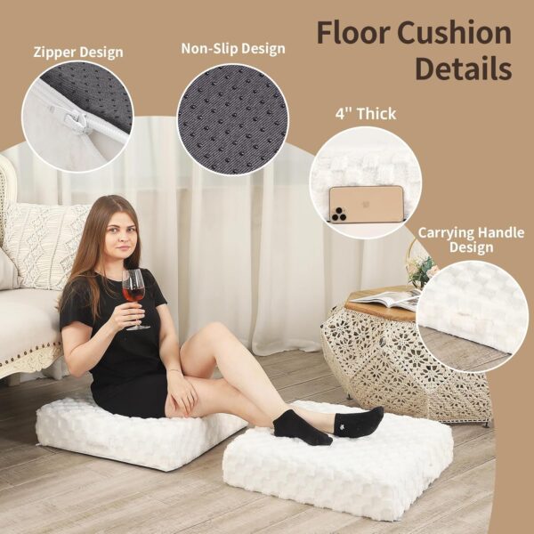 22 inches Meditation Floor Pillow, Square Large Floor Cushions for Adults, Thick Memory Foam Seat Cushions for Yoga, Living Room, Sofa, Tatami, Cream
