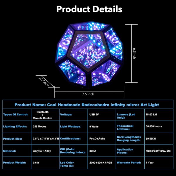 Infinity Dodecahedron Gaming Light, Cool RGBW Led Desk Table Lamp Light for Bedroom Gaming Room Decor, Unique Colorful Mood Changing Ambient Night Lighting lamp Adult Men Birthday Gift