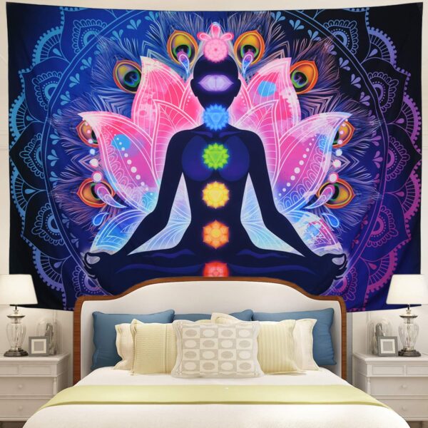 Maccyafst Seven Chakra Yoga Meditation Wall Hanging - Colorful Mandala Indian Hippie Chakra Tapestry for Studio Room (H51.2 W59.1)