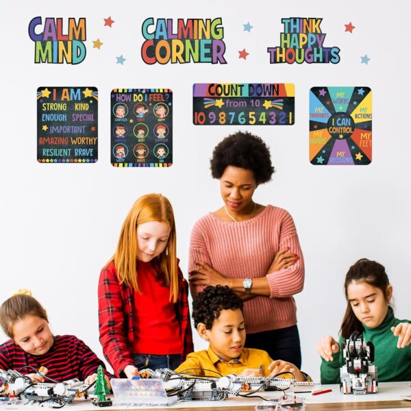 Calm Down Corner Bulletin Board Set for Classroom Decoration Feelings Chart Mental Health Feeling Management Poster for Kindergarten Emotions Poster Decor School(Dark Colors)