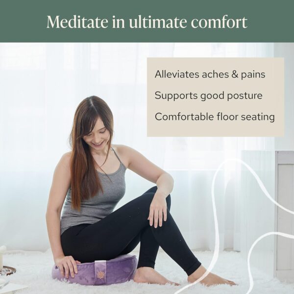 Mindful and Modern Velvet Meditation Cushion - Luxury Zafu Floor Pillow for Yoga - Large Buckwheat Meditation Pillow with Luxe Removable Cover in Six Colors