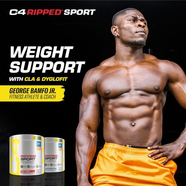 C4 Ripped Sport Pre Workout Powder Fat Burner - NSF Certified for Sport + Sugar Free Preworkout Energy Supplement for Men & Women - 135mg Caffeine + Weight Loss - Fruit Punch, 30 Servings