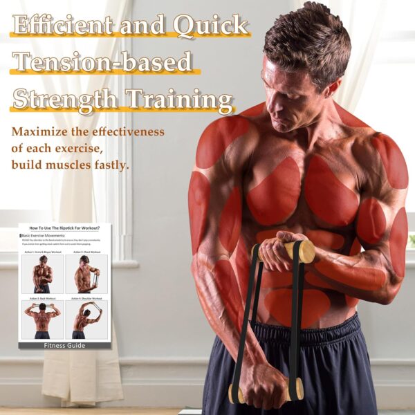 Rip Stick Efficient Upper Body Workout Equipment Home Gym, Adjustable Resistance Bands with Wooden Handles, Portable Exercise Equipment, Joint-Friendly, 8 Rip Stick Bands Included