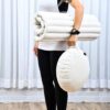 Leewadee Meditation Cushion Set – 1 Round Zafu Meditation Pillow and 1 Square Roll-Up Zabuton Meditation Mat, Pillows Bundle Filled with Kapok