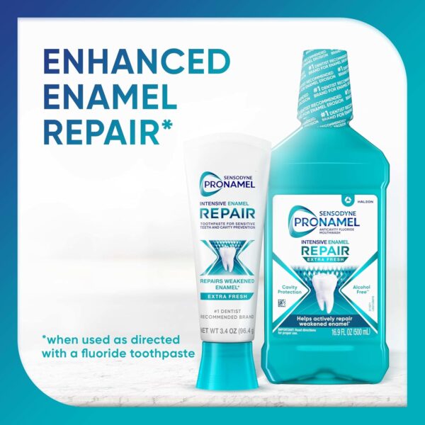 Sensodyne Pronamel Intensive Enamel Repair Alcohol-Free Mouthwash to Help Actively Repair Enamel and Protect Against Cavities, Extra Fresh, 3 x 16.9 fl oz
