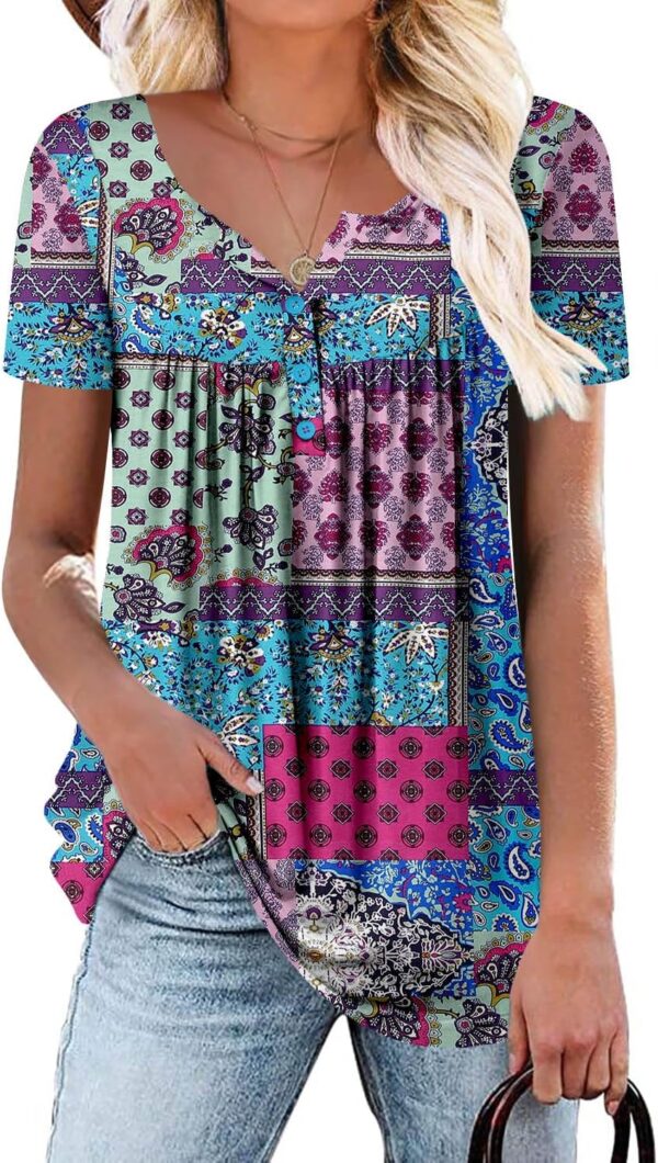 ROSELINLIN Women's Short Sleeve Shirts Floral Summer Tops Loose Fit for Leggings