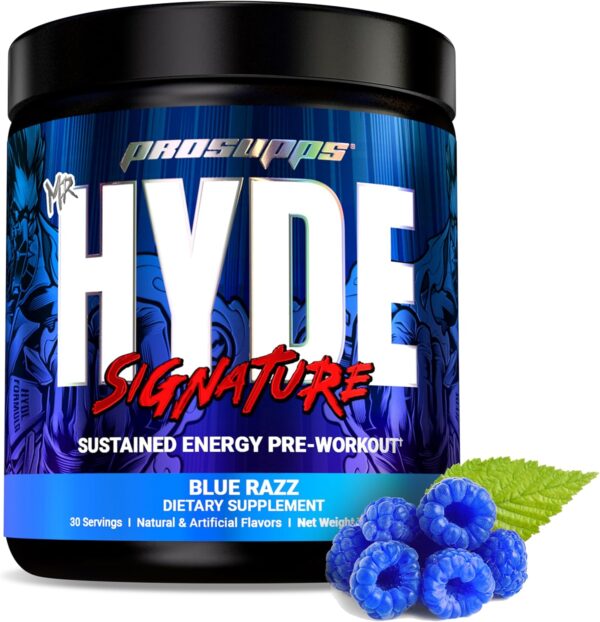 PROSUPPS Mr. Hyde Signature Pre Workout with Creatine, Beta Alanine, TeaCrine and Caffeine for Sustained Energy, Focus Pumps - Endurance Energy Drink Men Women (Blue Razz, 30 Servings)