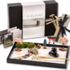 Zen Garden Kit 11x8in. Beautiful Japanese Decor Mini Rock Feature Gift Set for Home, Office Desk. Zen Sand Garden, 6 Tools, 15 Accessories. Sand Tray Therapy Desktop Meditation Room