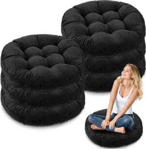 Jerify Round Floor Pillows Cushions 22 x 22 Inch Meditation Floor Pillow Large Floor Pillow for Kids Adults Meditation Cushion Large Pillows for Floor Seating Gift for Christmas (Black,6 Pcs)