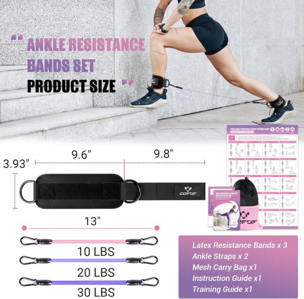 Ankle Resistance Bands with Cuffs, Ankle Bands for Working Out, Ankle Band Cuff for Kickbacks Hip, Leg Glute Exercise Equipment with Training Poster, Resistance Band with Ankle Cuffs for Women