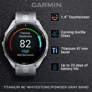 Wearable4U - Garmin Forerunner 965 Premium GPS Running and Triathlon 47mm Smartwatch with AMOLED Touchscreen Display, Titanium Bezel with Whitestone Silicone Band with Black Earbuds Bundle