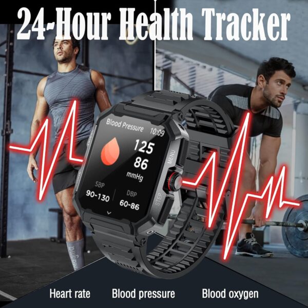 Rugged Smart Watch (Answer/Make Calls)Waterproof Smartwatches for Men Outdoor 1.85" Sports Fitness Tracker For Men with Heart Rate, Sleep Monitor with 100+ Sports Moeds for Android and iOS,47 Black