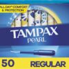 Tampax Pearl Tampons Regular Absorbency, With Leakguard Braid, Unscented, 50 Count