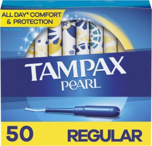 Tampax Pearl Tampons Regular Absorbency, With Leakguard Braid, Unscented, 50 Count